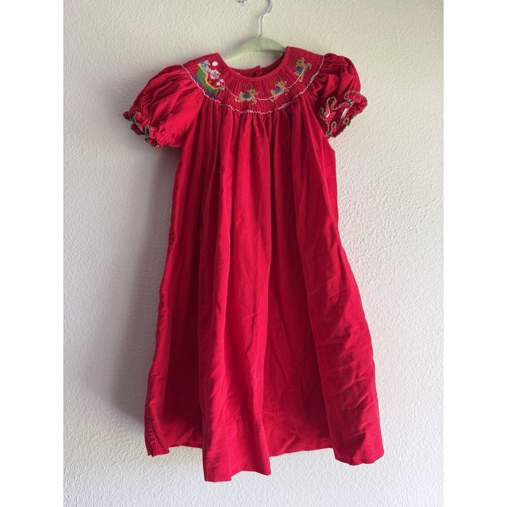 Edgehill Collection Smocked Santa Dress 4T Red Christmas Short Sleeve